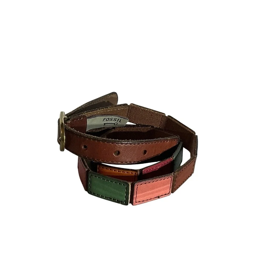 Vintage Fossil color block leather belt thin brown M